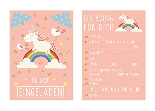 12 Einladungskarten für deine Geburtstags-Party im Einhorn Style, Regenbogen und Wolken, ideal für Mädchen - 2