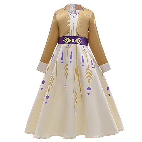 OwlFay Mädchen Prinzessin ELSA Kostüm Ana Kleid für Kinder Blaue Schneekönigin Kleid Cosplay Party Karneval Halloween Outfit Gelb 9-10 Ans