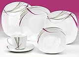 Kombiservice 'Fashion' 62tlg. Kombiservice Fashion 62tlg. leicht eckig Porzellan für 6 Personen weiß mit Liniendekor