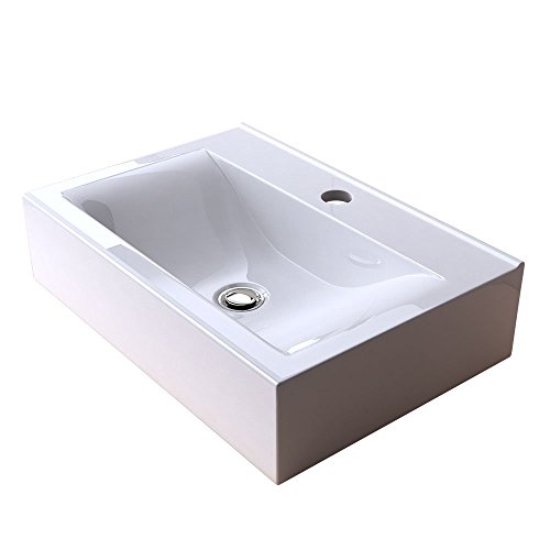 Aufsatzwaschbecken / Hängewaschbecken Brüssel118c, BTH: 45,5x31x10cm, in weiß, aus Keramik, eckiges Waschbecken - 3