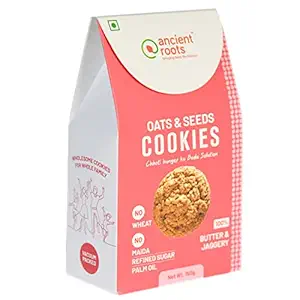 Ancient Roots India Oats & Seeds Cookies - 150g | Biscuits | For Healthy Snacks | Best Paired with Tea & Coffee | No Wheat | No Maida | No Sugar | No Palm Oil | 100% Butter & Jaggery Cookies | Healthy Breakfast Cookies | Vacuum Pack