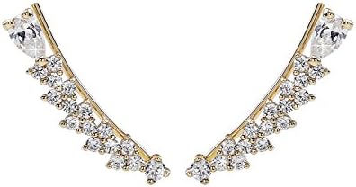 OKAJEWELRY Ear Climber Cubic Zirconia Crystal Sweep Gold Cuff Earrings - Women Ladies Hook Earring 1 Pair