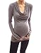 PattyBoutik Mama Cowl Neck Drop Shoulder Tunic Maternity Blouse Top (Gray 16)