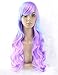 Price comparison product image Fouriding 27" Women's Long Curly Wave Purple Blue Gradient Cosplay Hairpieces Colorful Hair Cap Lolita Style Anime Wig