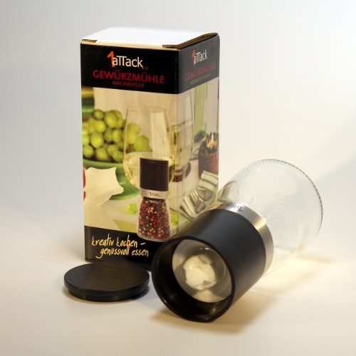 Pfeffermühle Salzmühle Gewürzmühle unbefüllt mit Keramik Mahlwerk in Geschenk Verpackung – 140ml – Höhe 13.5cm – schwarz mit Edelstahl - 2