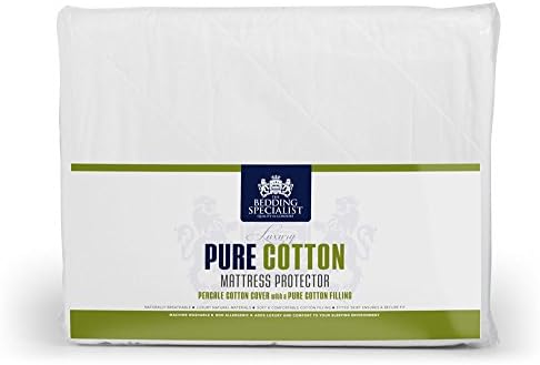 The Bedding Specialist 90 x 190 cm Single Cotton Top Underside Skirt and Pure Cotton Filling Fitted Mattress Protector Bed, White