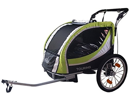 Fahrradanhänger TOURING grün mit Zubehör (Buggyrad, Joggerrad mit Bremse, Regenverdeck, Faltgarage, Sitzpolster u.v.m.), rosilino Kinderfahrradanhänger - 4