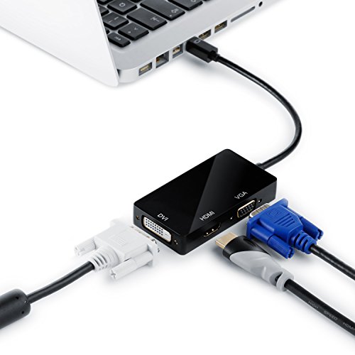 CSL – 4k 3in1 Mini Displayport 1.2 zu HDMI, VGA oder DVI Adapter | 3840×2160 UHD / 2160p 4k (Ultra High Definition) | PC + MAC / APPLE / ASUS / Dell / Google / Lenovo / HP / Toshiba | Video- und Audio-Übertragung | schwarz (Hochglanz) - 4