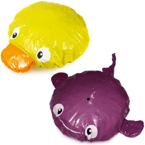 kilofly Fun Shower Caps Value Pack [Set of 2], Yellow Duck & Blue Dolphin