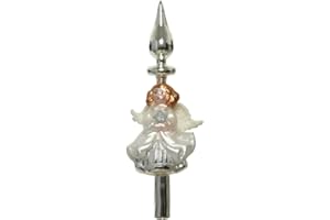 Kaemingk Christbaumspitze Glas 27cm hoch Engel Figur Weihnachtsbaumspitze Nostalgie weiß Silber Winterweiß