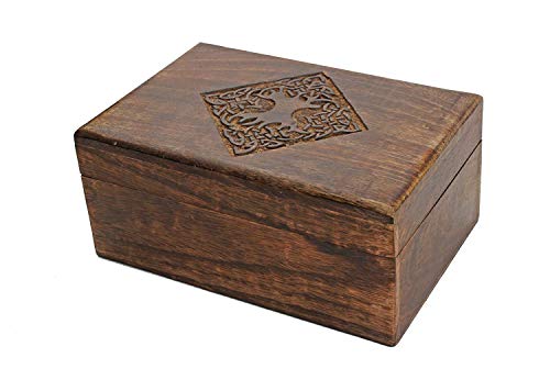 Store Indya, Estilo de campo de madera de la joyeria cajas de recuerdo del recuerdo del organizador del almacenaje con tallada mano Diseno celta