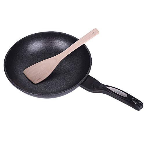 Lineary-Home Poêle à Frire avec Couvercle Dôme Moins d'huile fumée Gourmet antiadhésifs Wok - 30cm - Induction Casserole avec Couvercle en Verre trempé et en Bois Pelleteuses Wok en Acier à Manche