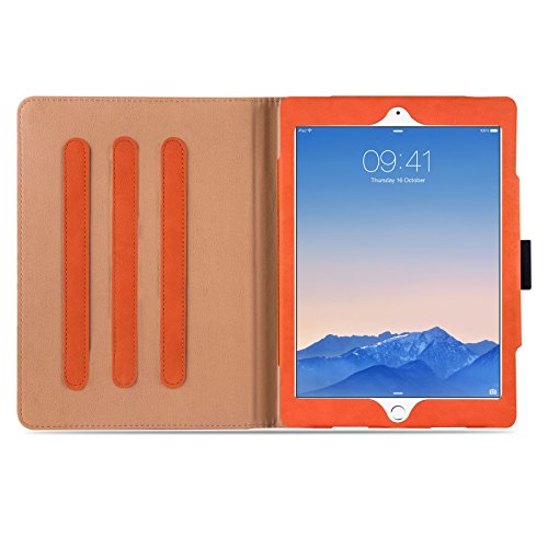 iPad Air, Air 2 & iPad 9.7″ 2017 Hülle – JAMMYLIZARD Ledertasche Smart Cover mit Standfuktion für iPad Air (5. & 6. Generation) & iPad 9.7″ 2017, ORANGE & HONIG, [MIT STIFT-HALTER] - 6