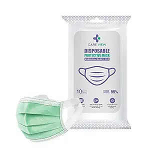 Careview 3 Ply Disposable Surgical Face Mask Pouch with Soft Fabric Earloop & Built in Nose Pin, Certified by BFE>99% & PFE > 95%, SITRA, DRDO, ISO & CE (Pack of 100, Green, Without Valve) for Unisex