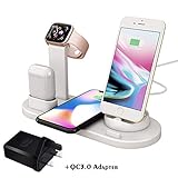 4 in 1 Wireless Charger Charging Station: Neu aufgerüstetes Multifunktions Wireless Ladegerät mit iPhone/Micro/Type-C Schnittstellen kann für fast alle mobilen Geräte wie iPhone, iPad, Samsung, LG, HTC, Huawei, Sony und die Ladestation kann frei um 360 Grad gedreht werden. Kabelloses Ladegerät kann kabellos für alle Qi-fähigen Telefone aufladen.