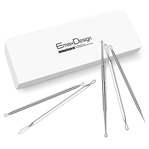 EmaxDesign 5 Stücke Mitesserentferner -Komedonenquetscher Set aus Edelstahl – doppelseitig -Nagelhautschieber Werkzeug Professionell Gesundheit Behandlung für Pickel Whiteheads Akne Extraktoren Risikofrei Glatte Nose Gesicht Haut - 6