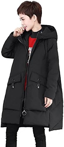 women warm windproof down jacket hooded long sleeve zipper pocket thicker parkas puffer coats outwear . black . s