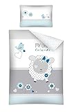 mit Reißverschluss Kinderbettwäsche Bettwäsche 100x135 + 40x60 Schaf Babybettwäsche Grau Blau