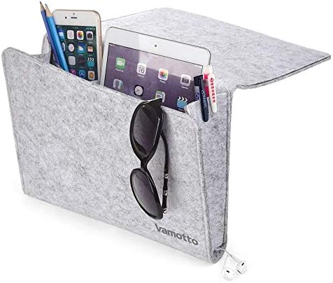 Vamotto Upgraded Bedside Caddy Organizer with 3 Pockets,Thick Felt Bedside Storage Organizer, Sofa Storage Organizer Hang Bag for Phone,Keys, Remote, Ipad, Books (Bedside Caddy)