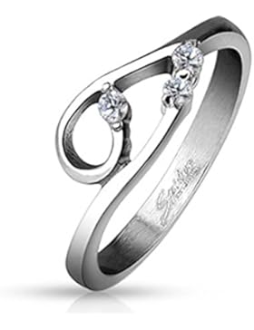 Paula & Fritz® Ring aus Edelstahl Chirurgenstahl 316L silbern 66mm breit Doppelte Kurve mit Zirkonia farblos verfügbare...