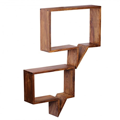 FineBuy 2er Set Wandregale Massiv-Holz Sheesham Holz-Regal Landhaus-Stil Hängeregal Echt-Holz Design Wand-Board Natur-Produkt Wandkonsole dunkel-braun unbehandelt Regale zum Aufhängen Unikat Ablage - 4