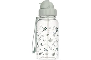 Tutete Botella de Agua para Niños 500 ml | 100% Libre de BPA, lavable en lavavajillas, con pajita suave, asa de transporte y tapón fácil de abrir, ideal para Guardería y Colegio | Leaves Sage