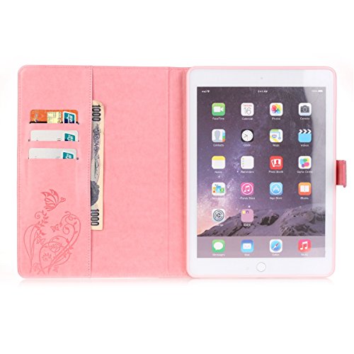 Für iPad Air 2/Für iPad 6 Tasche Smart Cover Case Lederhülle Hülle,Für iPad Air 2/Für iPad 6 Flip PU Leder Tasche Case Hülle im Bookstyle mit Standfunktion Kredit Kartenfächer mit Weich TPU Innere,Funyye [Schmetterling Muster] Slim PU Leder Stand Flip Case Tasche Hüllen Etui Sleeve Smart Cover Schutzhülle Hülle im Bookstyle Ledertasche Für iPad Air 2/Für iPad 6 + 1x Frei Stylus Pen – Schmetterling,Rosa - 5