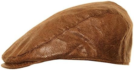 Wrapeezy Black or Brown Leather Look Flat Cap Mens Gatsby Hat