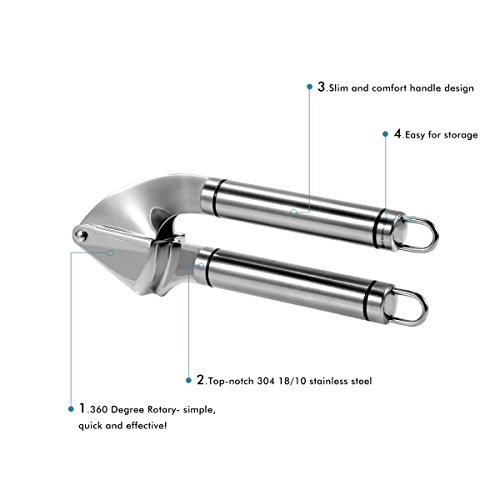 Ohuhu® 100% Edelstahl Knoblauchpresse, Knoblauch Werkzeug, Knoblauch Fleischwolf, Knoblauchschäler, perfekte Lösung für Knoblauchverarbeitung - 3