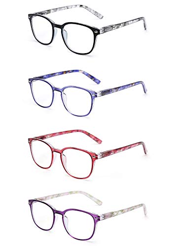 JM Lot de 4 Lunettes de Lecture Charnière à Ressort Verre de Presbyte Hommes Femmes Lunettes de Vue +3.5 Melange de Couleurs