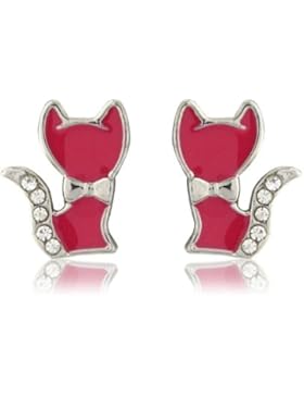 Kinder Ohrringe rosafarbene Katze Strass - inklusive Geschenkbeutel