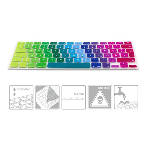 kwmobile Tastaturschutz Apple MacBook Air 13“/ Pro Retina 13“/ 15“ – QWERTZ Silikon Laptop Tastaturfolie – Notebook Tastaturschutzfolie Farbverlauf Design Mehrfarbig Grün Blau - 3