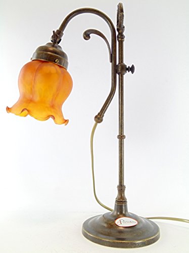 Preisvergleich Produktbild Tischlampe Messing brüniert, Lampen Jugendstil Höhenverstellbarer Schreibtisch SC24 Abmessungen: Höhe wie abgebildet 24 cm, Durchmesser Glas 11,5 cm, Durchmesser Base 14 cm. Die Abmessungen sind comrensive des Glas.Lampenfassung Edison E14 (Kleine Fassung).