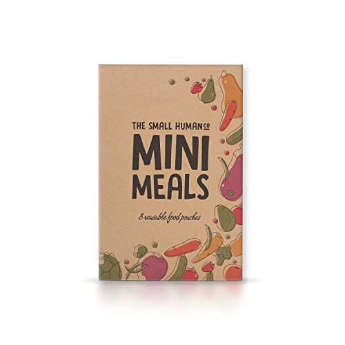 Mini Meals Quetschies 8er Pack + KOSTENLOSES REZEPTBUCH – Wiederverwendbare Quetschbeutel – BPA frei – leicht zu füllen & reinigen – geeignet für alle Kinder – ideal beim abstillen sowie für Bio-Lebensmittel, hausgemachte Babybreie, Yoghurt oder Smoothies - 9