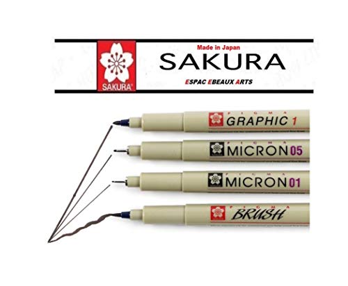 Sakura PIGMA MICRON 01.05.1mm.brush. Custodia con 4 feltri di seppia