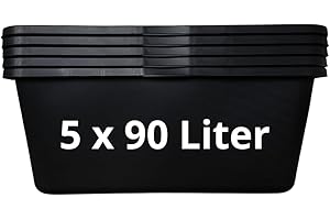 KRUSE Mörtelkästen 65-90 Liter | Mörtelkübel rund oder eckig | Kunstoff-Wannen in Markenqualität | Pflanzkübel für Hochbeet (5 x 90l eckig)