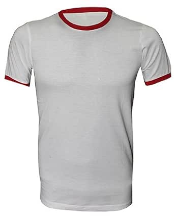white t shirt with red sleeves