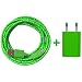 Produktbild USB Netzteil 5V/1A + 2m Nylon Micro USB Ladekabel Datenkabel SET kompatibel mit [Universal, Handy, Tablet, Smartphone, Samsung Galaxy, HTC, Nokia, Sony, LG, Nexus, und viele mehr.] grün