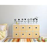 Wandtattoo verschiedene Blumen fürs Kinderzimmer Wandaufkleber, Sticker aus Vinyl, Abziehbild in drei Größen, schwarz, weiß, mittelgrau, hellgrau