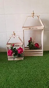 Wonderland Set of 2 Wooden Planter/planters in European Vintage Window Design with Plants Written Hanging Planter, Wall Planter for Garden d