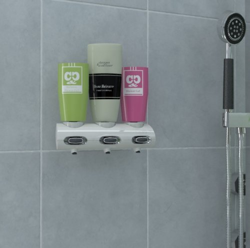 tubotec classic in weiß / Duschgelspender, Shampoospender, Zahnpastaspender, Seifenspender, Lotionspender und Duschablage zur Wandmontage in nur einem Produkt - 2