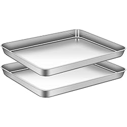 AEMIAO Acier Inoxydable Plaque à Pâtisserie Professionnel Plaque de Cuisson pour la Maison Cuisine Barbecue, Antiadhésive Sain Super Miroir Finition Lave-Vaisselle, Lot de 2, 40 x 30 x 2.5 cm