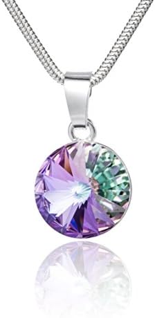 Silver Chain with Original Swarovski Elements Pendant, Round, Multicoloured/Purple, with Jewellery Pouch, Ideal As Gift for Wife Or Girlfriend
