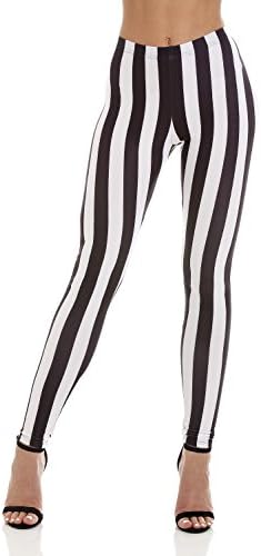 Womens - Striped (Black/White) Pattern Stretch Leggings - Made in The U.K Exclusively for The Mrs Barrett Clothing Range by Pamela Mann