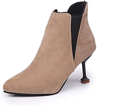 Autumn and Winter Korean Version Sexy Slim High Heel Short Boots Pointed Martin Boots Elastic Band Bare Boots (Color : Beige, Size : 37)