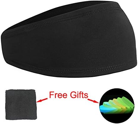 Palmery Sweatband Set Sport Breathable Headband Elastic Exercise Combed Cotton Head Wrap Running Headwear Moisture Wicking for Yaga Hiking Dance with Wristbands and Silicone Bracelets Glow (1 PCS Black)