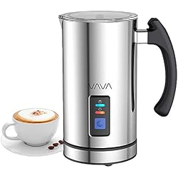 VAVA Mousseur à Lait Electrique 500W 240mL Chauffe Vite et Mousse Froide, Mousseur en Acier Inoxydable, Revêtement Non-dhésif, Fonction Silencieux, Contrôle de Température, Indicateur Niveau de Lait