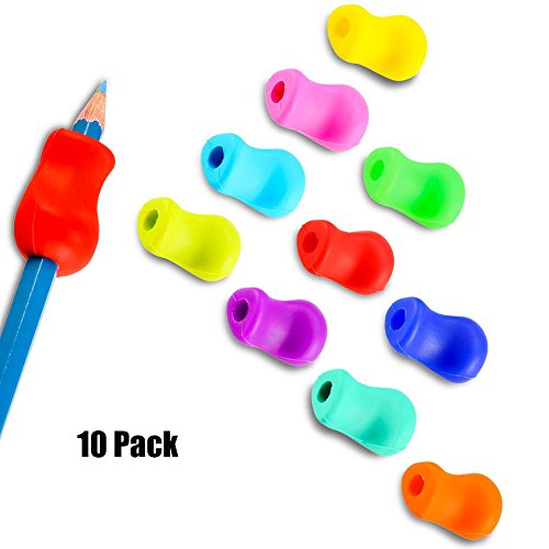 Cosanter Silikon Stift Griffe Griffhalter Bleistift Grips Stiftehalter 10er Pack Ergonomische Schreibhilfe für Rechtshänder und Linkshänder zufällige Farben