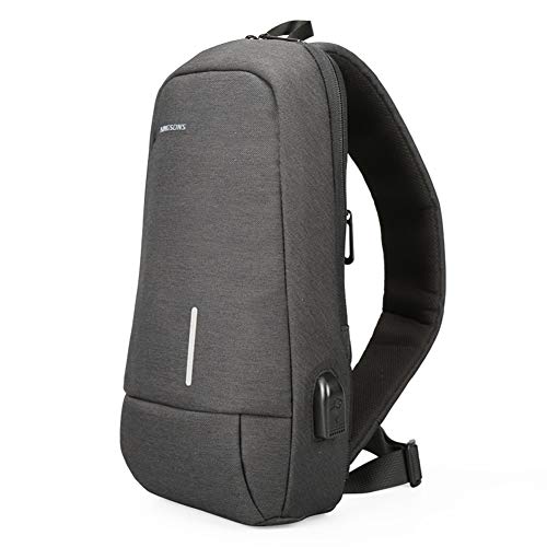 Kingsons Mochila de Hombro con USB Recargable Bolso Messenger Bolsos Bandolera Mochila Pecho Mochilas Cruzadas para Caminar, Viajar, Ciclismo,Black