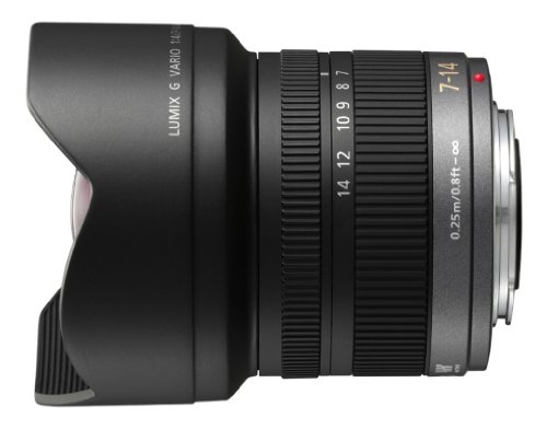 Panasonic LUMIX H-F007014 - Objetivo Gran angular para cámaras de montura M4/3 (Focal 7-14 mm, F4, lentes asféricas, MEGA O.I.S), negro